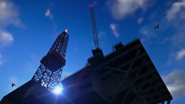 青い空を背景に石油リグ、日の時間経過夜 — ストック動画