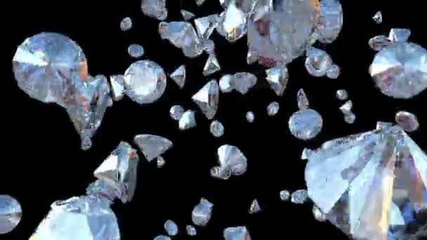 Vackra diamanter flyger mot svart — Stockvideo