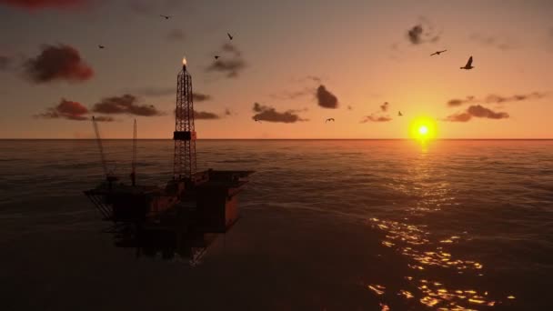 Oil Rig in ocean on sunset — Stock Video