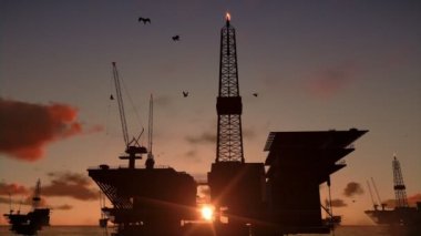 Petrol rig Okyanusu, güzel zaman sukut günbatımı