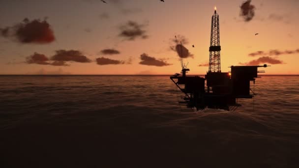 Piattaforma petrolifera nell'oceano, tramonto lasso di tempo bello — Video Stock