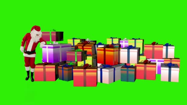 Santa Claus magically piling up gift boxes — Stock Video