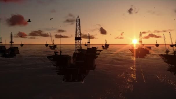 Εξέδρες άντλησης πετρελαίου στον ωκεανό — Αρχείο Βίντεο