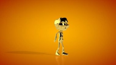 Altın çocuk robot dansı yapıyor, kusursuz döngü, turuncu stüdyo.
