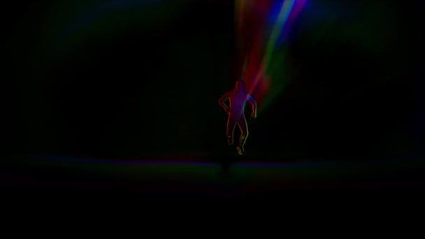 Силует Руйнування Танцює Повільному Русі Сцені Проти Барвистих Прожекторів — стокове відео