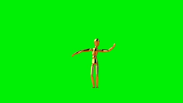 Legrační Zlatá Figurína Dělá Břišní Tanec Bezešvé Smyčky Zelená Obrazovka — Stock video