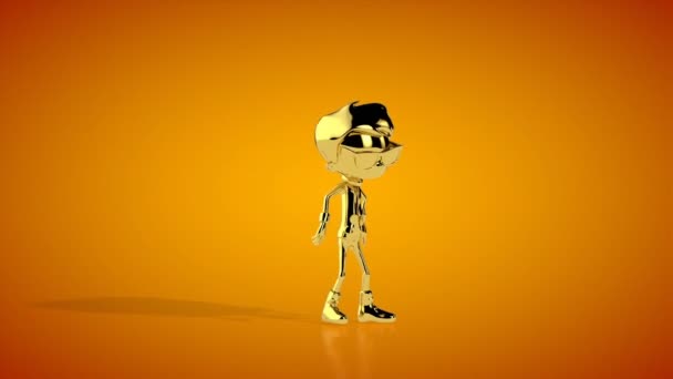 Золотой Мальчик Танцующий Робота Шнурков Оранжевая Студия — стоковое видео