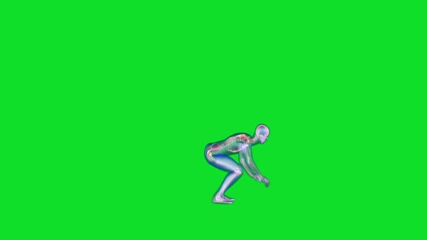 Human Ray Body Skeleton Doing Burpees Side View Loop Green — Stock Video