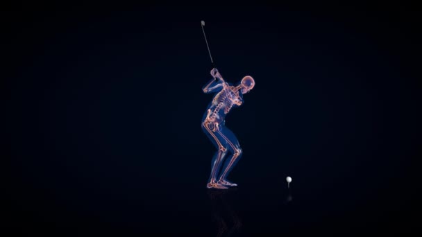Lidské Rentgenové Tělo Kostra Golf Hit Rotace Fotoaparátu Luma Matte — Stock video