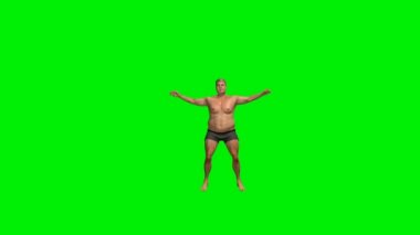 Fat man morphing into muscular fit doing jumping jacks, seamless loop, Green Screen