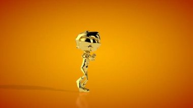 Golden boy robot dance, seamless loop, orange studio