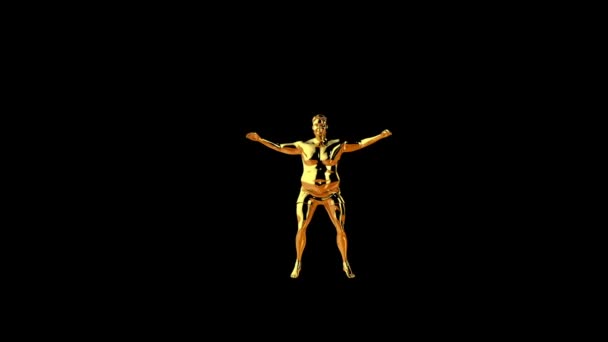Golden Fat Man Morphing Muscular Fit Doing Jumping Jacks Seamless — стоковое видео