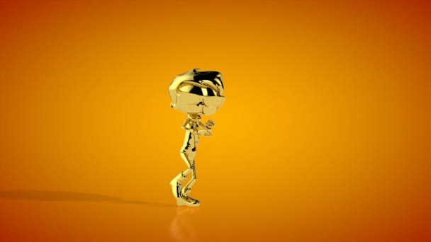 Golden Boy Robot Dance Seamless Loop Orange Studio — Stock video