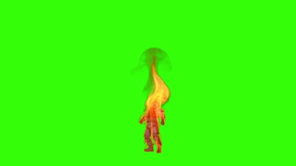 Soldier Flames Dying Front View Green Screen Chromakey — Stock Video