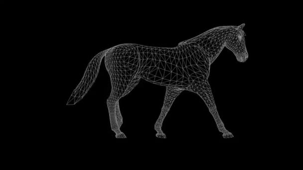 Wireframe Horse Walk Seamless Loop Black — Stockvideo