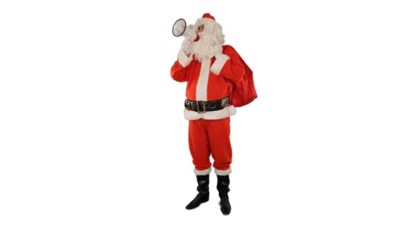 Santa Claus Bag Full Presents Speaking Bullhorn White — Stockvideo