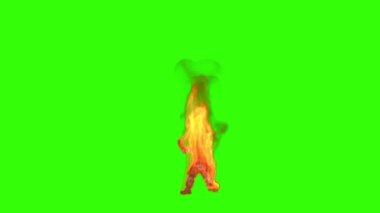 Alevler içindeki asker düşüyor ve ölüyor, ön manzara, Yeşil Ekran Chromakey