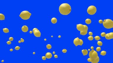 Taze Limon Mavi Ekran karşısında ağır çekimde uçuyor