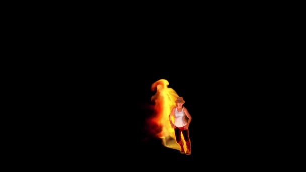 Cool Girl Fire Dancing Hip Hop Alpha Channel — Stock Video