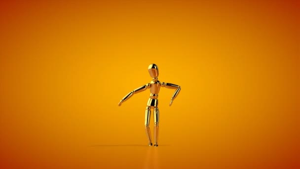 Zabawny Złoty Manekin Wykonujący Taniec Swingowy Pętla Bez Szwu Pomarańczowe — Wideo stockowe