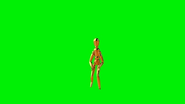 Funny Golden Mannequin Doing Robot Dance Seamless Loop Green Screen — Stock Video