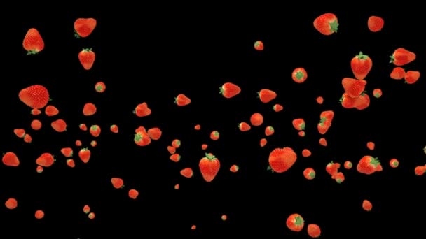 新鲜草莓慢动作飞行 Luma Matte附著 — 图库视频影像