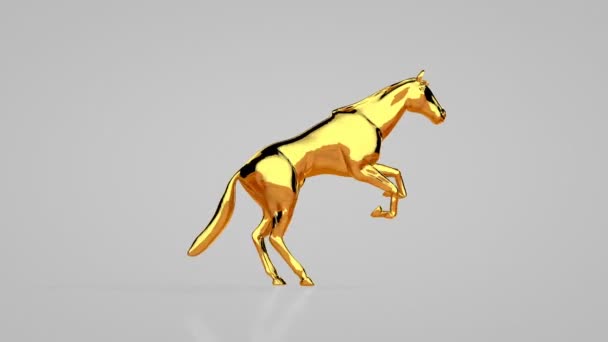 Золотая Лошадь Бегающая Прыгающая Через Забор Белая Студия — стоковое видео