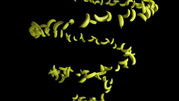 Banana Fruta Volando Forma Hélice Lazo Sin Costuras Luma Mate — Vídeos de Stock