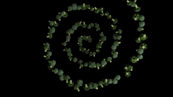 Brócoli Volando Forma Hélice Vista Superior Lazo Sin Costuras Contra — Vídeos de Stock