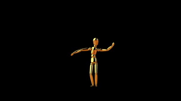 Дивний Золотий Манекен Танцює Животі Безшовна Петля Альфа Канал — стокове відео