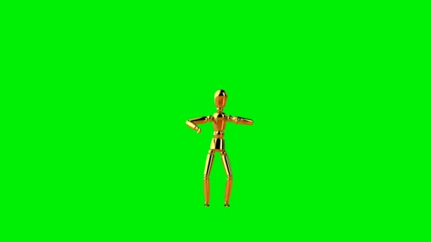 滑稽的金模特跳鸡舞 无缝回圈 绿色荧幕 — 图库视频影像