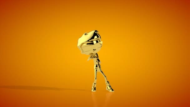 Золотой Мальчик Делающий Веселый Танцевальный Ход Безмордочка Оранжевая Студия Прикреплена — стоковое видео