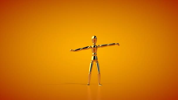 Αστεία Χρυσή Μανεκέν Ρομποτικό Χορό Αδιάλειπτη Βρόχο Πορτοκαλί Στούντιο — Αρχείο Βίντεο