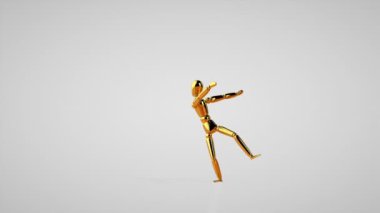 Komik altın manken dans, kusursuz döngü, beyaz stüdyo