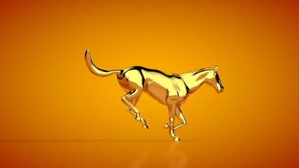 Золотая Лошадь Бегающая Перепрыгивающая Через Забор Безмордый Петух Оранжевая Студия — стоковое видео