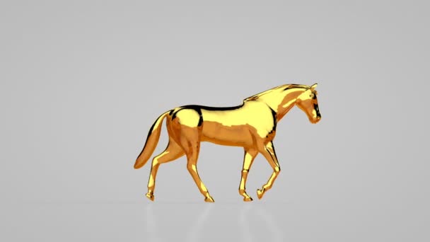 Golden Horse Walking Seamless Loop White Studio — Stockvideo