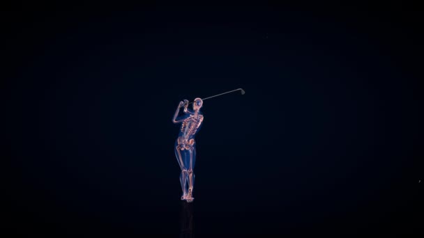 人体X光和骨骼 高尔夫打击 Luma Matte — 图库视频影像