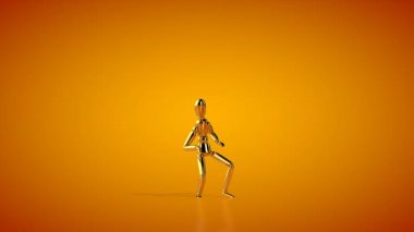 Funny golden mannequin doing a twist dance, seamless loop, Luma Matte attached