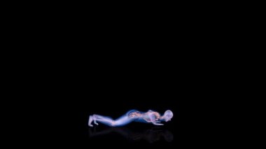 Human x-ray body and skeleton doing burpees, side view, loop, Luma Matte