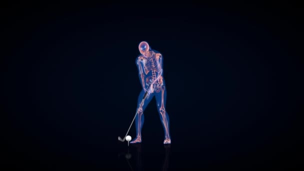 Cuerpo Esqueleto Rayos Humanos Golpe Golf Cámara Giratoria — Vídeos de Stock