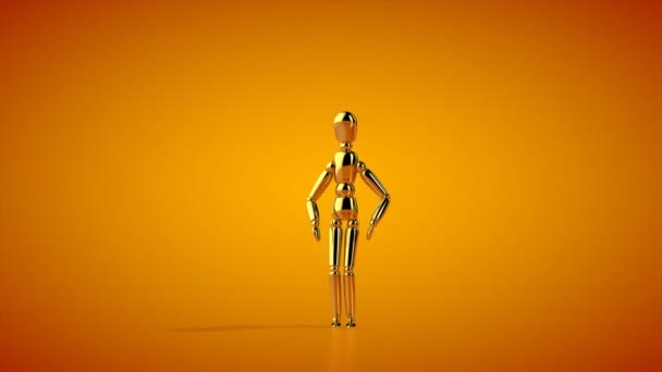 Zabawny Złoty Manekin Robi Taniec Robota Płynna Pętla Luma Matte — Wideo stockowe