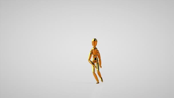 Grappige Gouden Mannequin Doet Hip Hop Side Step Naadloze Lus — Stockvideo