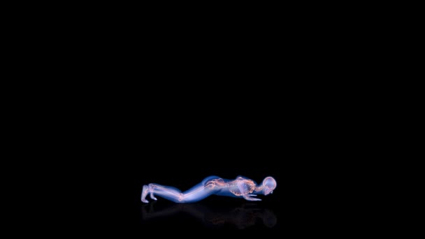 Human Ray Body Skeleton Doing Burpees Side View Loop Luma — Vídeo de Stock