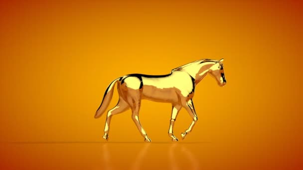 Golden Horse Walking Seamless Loop Orange Studio — Stockvideo