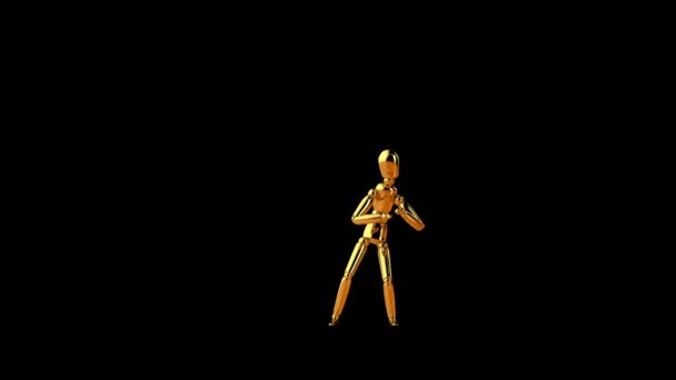 Funny Golden Mannequin Doing Silly Dance Seamless Loop Black — Stock Video