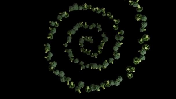 Broccoli Flying Helix Shape Upper View Seamless Loop Alpha Channel — 图库视频影像