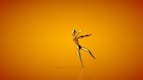 Grappige Gouden Mannequin Dansende Twist Naadloze Lus Oranje Studio — Stockvideo