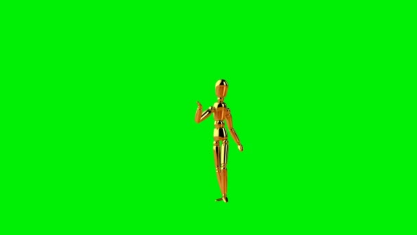 Zabawny Złoty Manekin Robi Twist Step Dance Płynna Pętla Zielony — Wideo stockowe