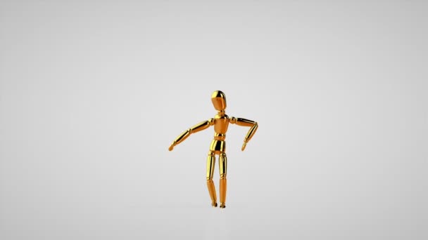 Funny Golden Mannequin Doing Swing Step Dance Seamless Loop White — Stock Video
