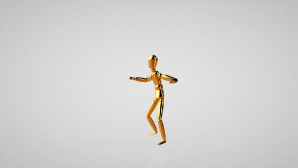 Engraçado Manequim Dourado Dançando Loop Sem Costura Estúdio Branco — Vídeo de Stock